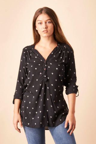 Geo Starburst Modal Pajama Set in Navy + Cream
