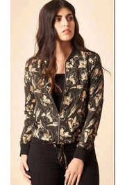 Hibiscus Flower Bomber Jacket in Black + Gold