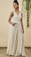 Floral Embroidered Wedding Dress in Cream + Silver