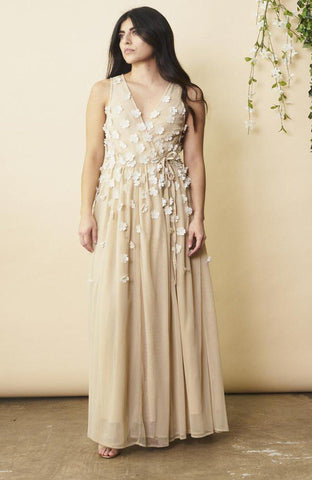 Floral Ombre Maxi Gown in Champagne and Cream