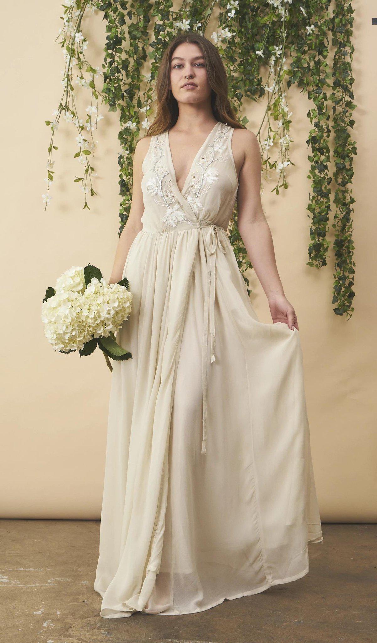 Floral Embroidered Wedding Dress in Cream + Silver – SymbologyClothing