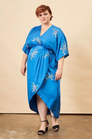 Peacock Kimono Maxi Wrap in Magenta + Silver