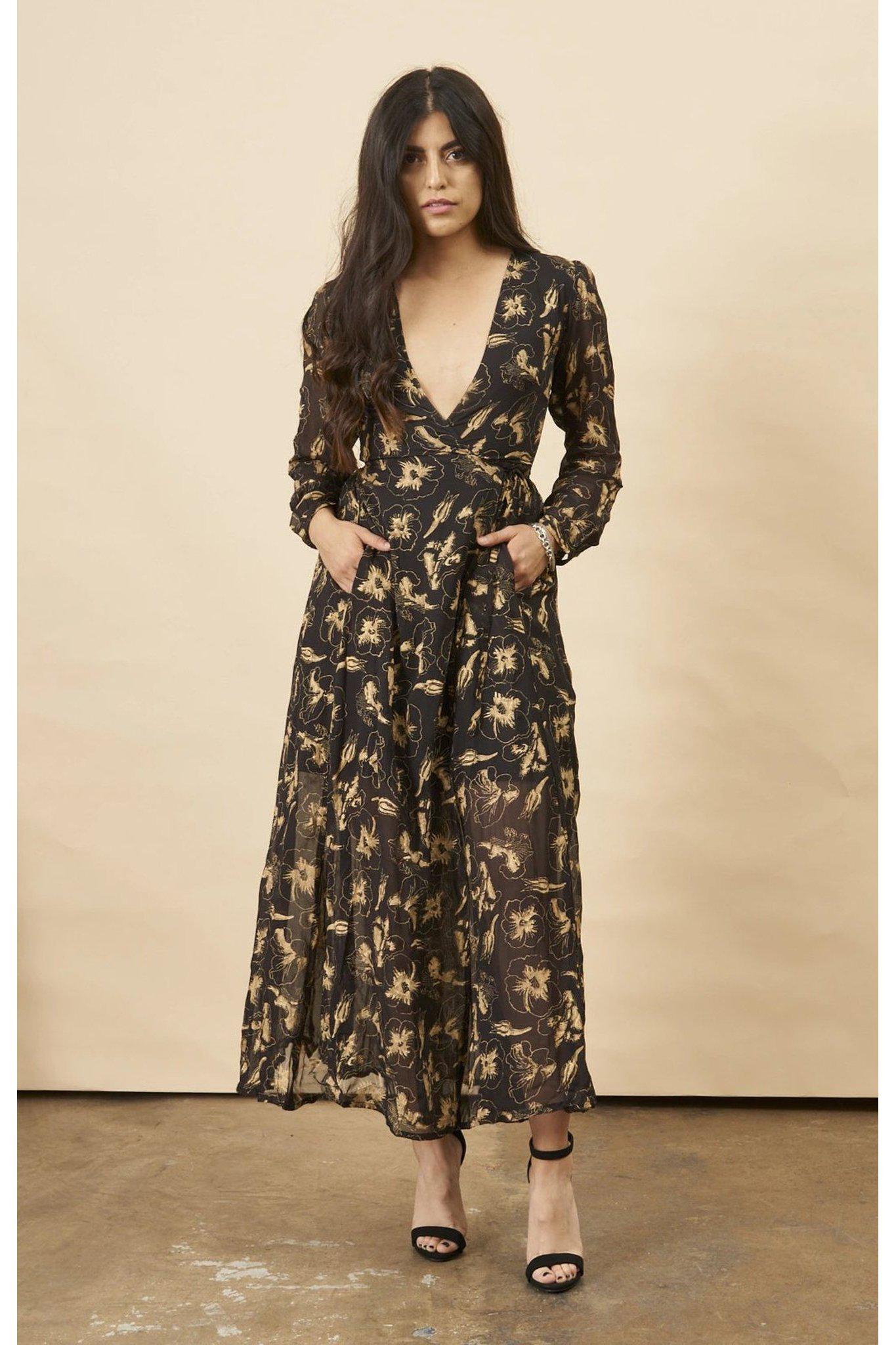Hibiscus Flower Empress Maxi in Black + Gold – SymbologyClothing