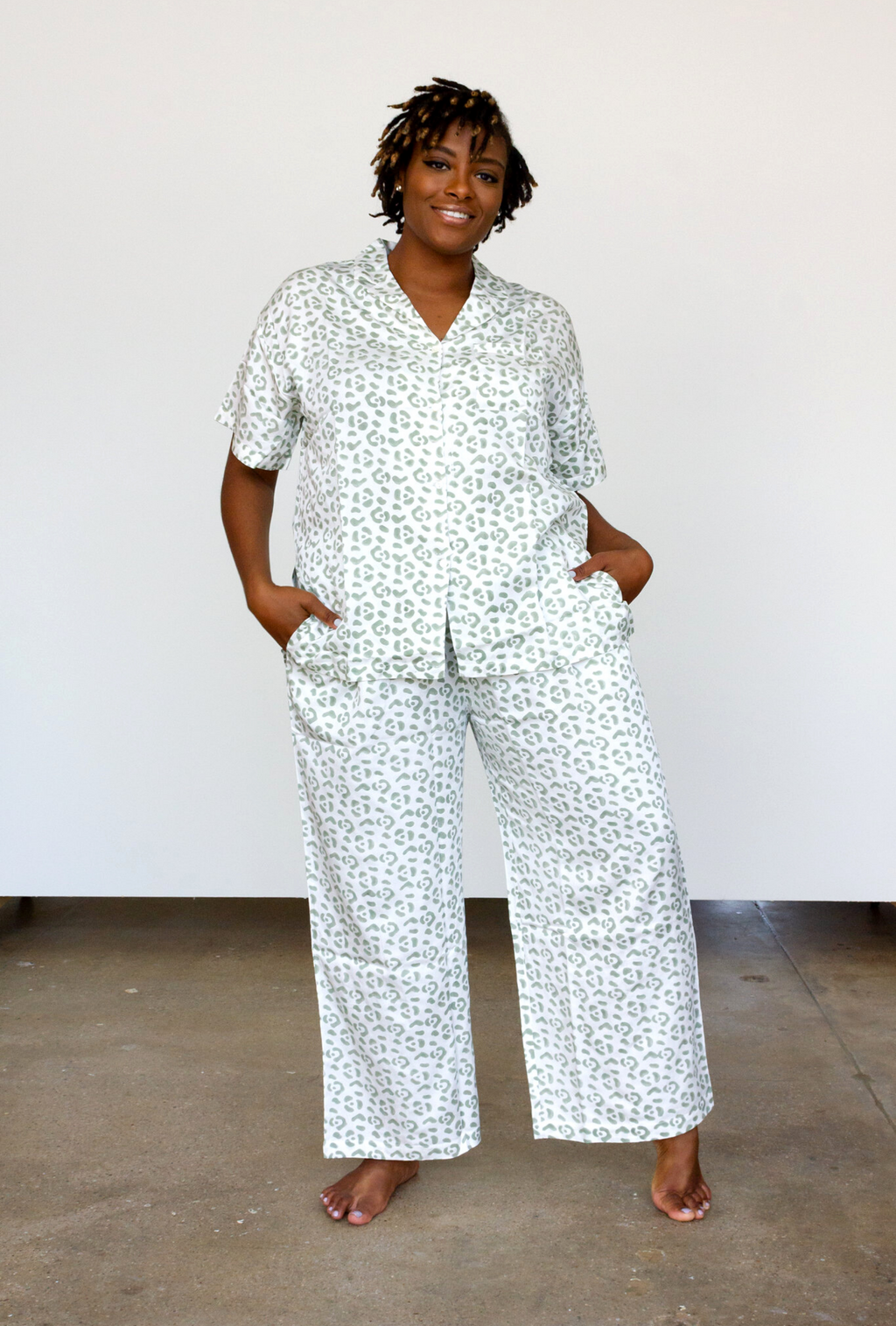 Leopard Pajama Modal Set in Cream + Sage