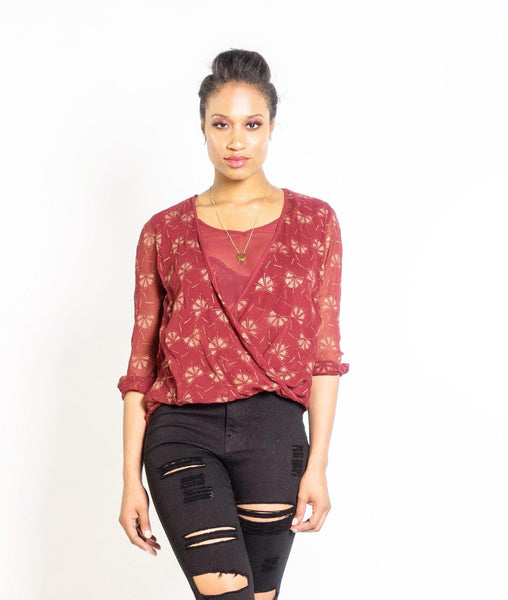 Dancing Fans Wrap Blouse in Berry & Copper – SymbologyClothing
