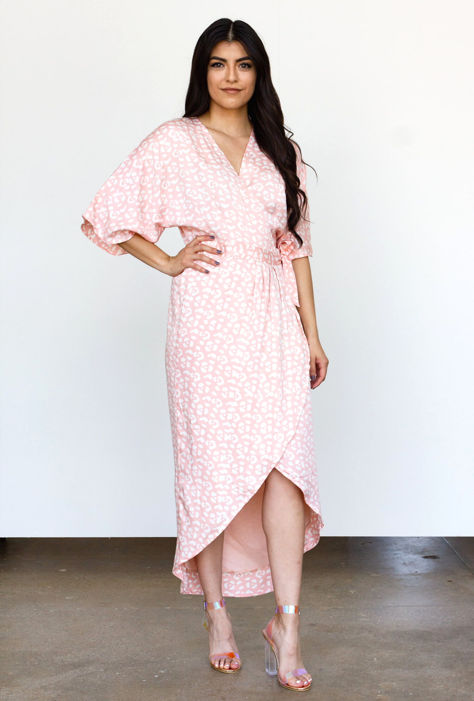 blush maxi wrap dress Baby Pink Wrap Dress with Train #1151