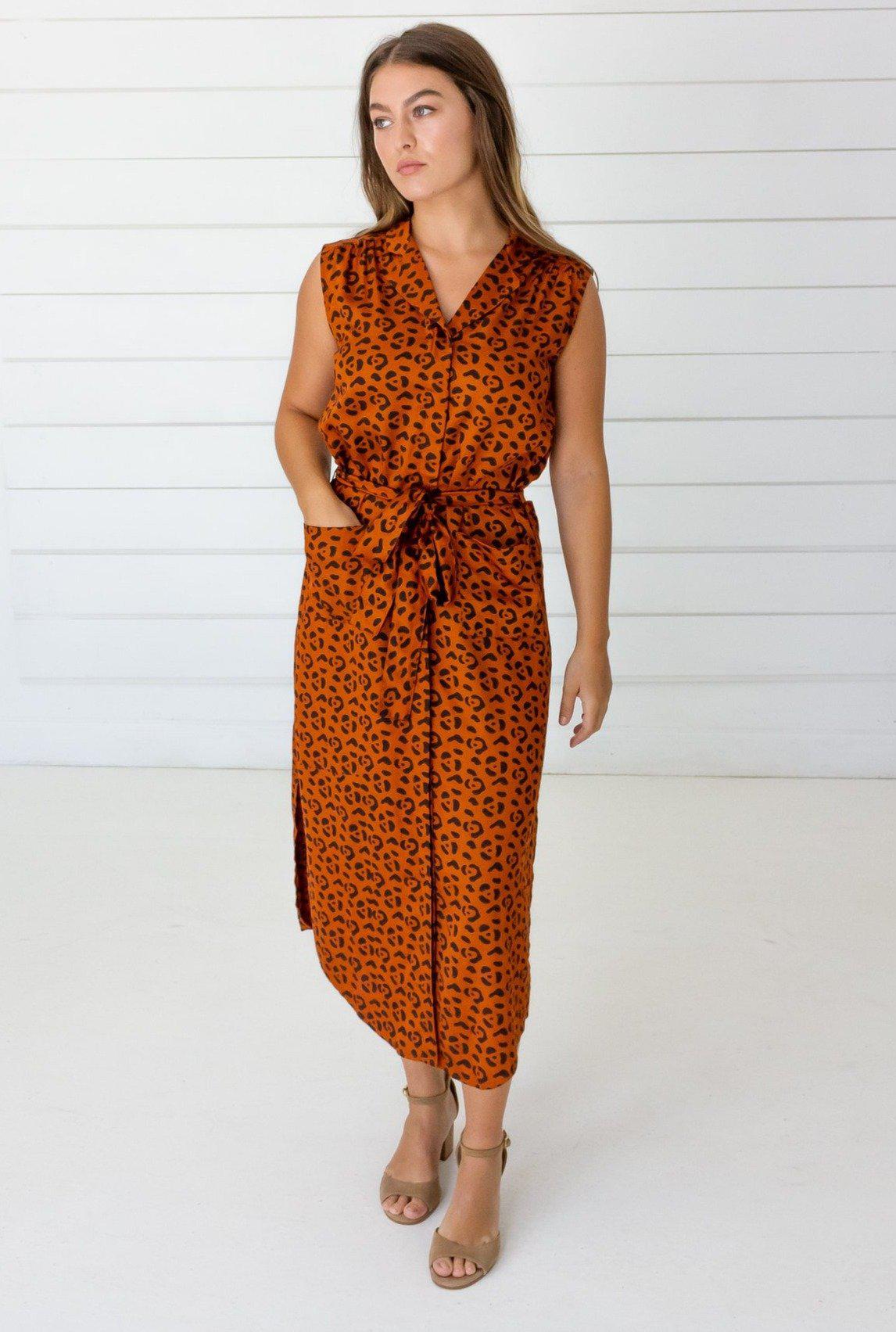 Orange fashion leopard print wrap dress