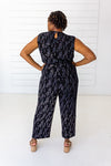 Stylized Feather Sleeveless Jumpsuit in Black + Cream