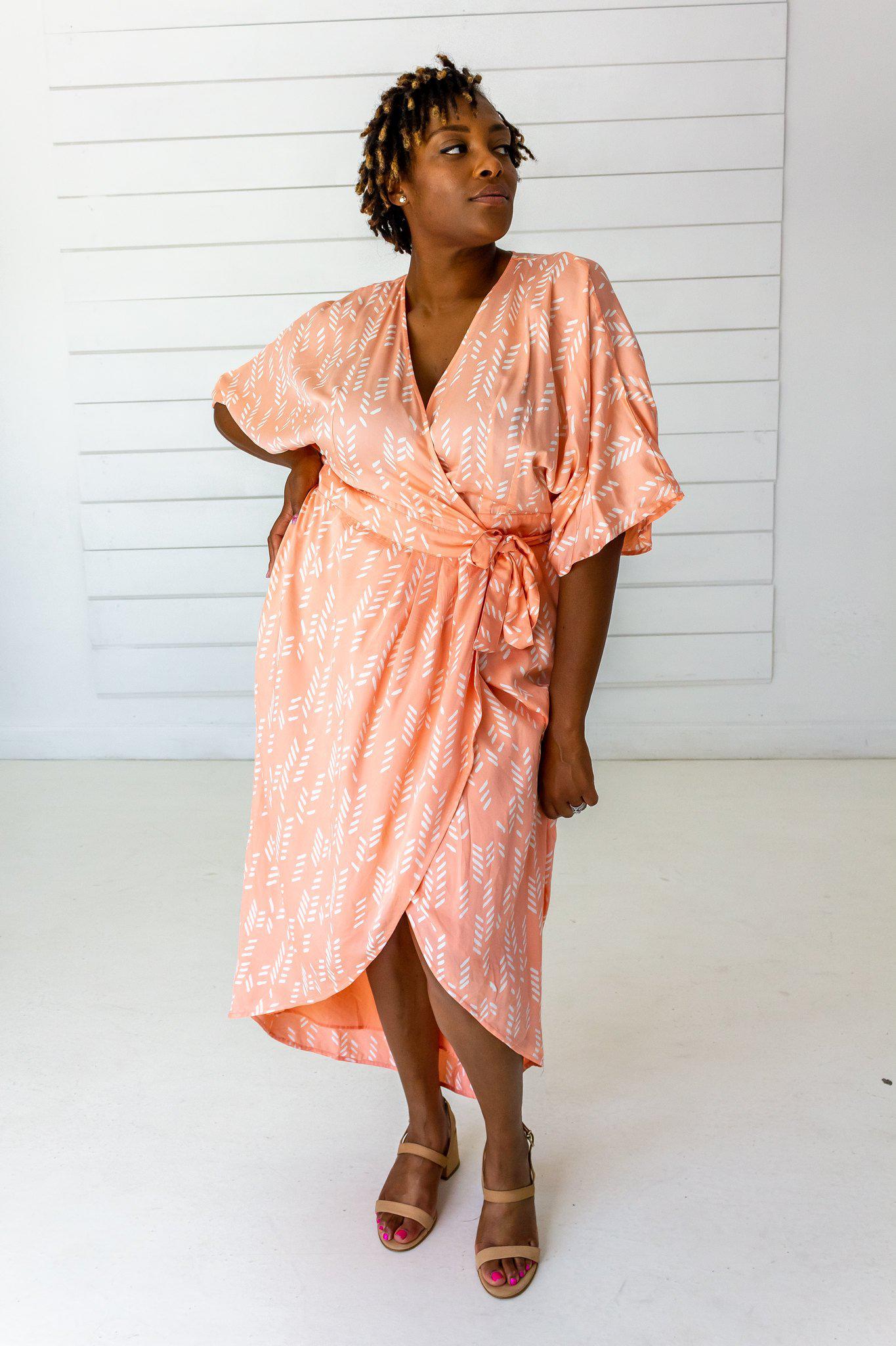 Stylized Feather Maxi Wrap in Peach \u0026 Cream – SymbologyClothing