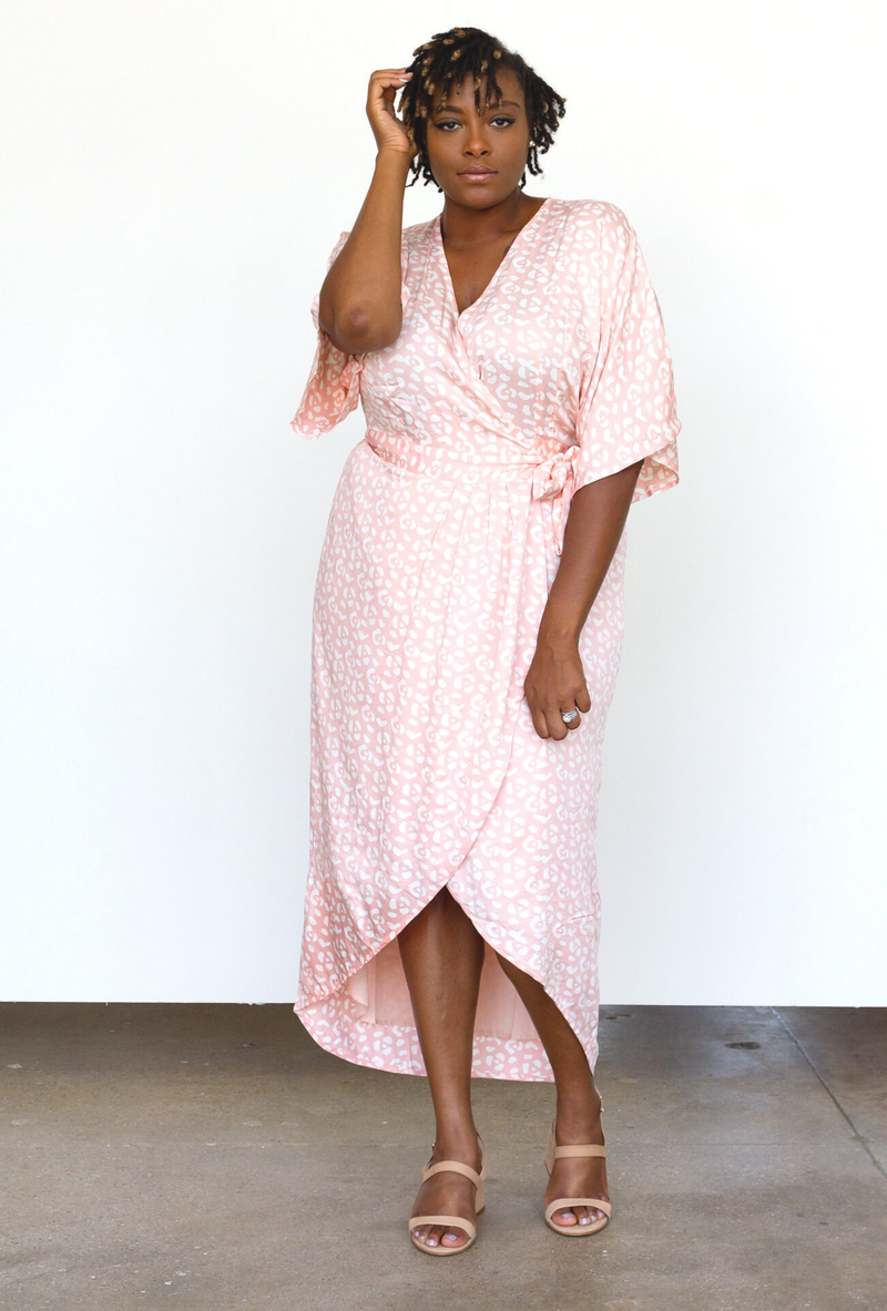 Leopard Maxi Wrap Dress in Blush Cream SymbologyClothing