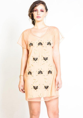 Baby Cacti Trapeze Dress in Coral + Cream