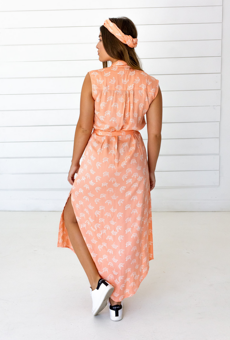 Ginkgo Leaf Shirtdress in Peach + Cream