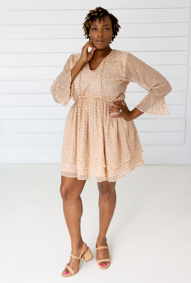 Leopard Chiffon Dress in Blush + Gold – SymbologyClothing