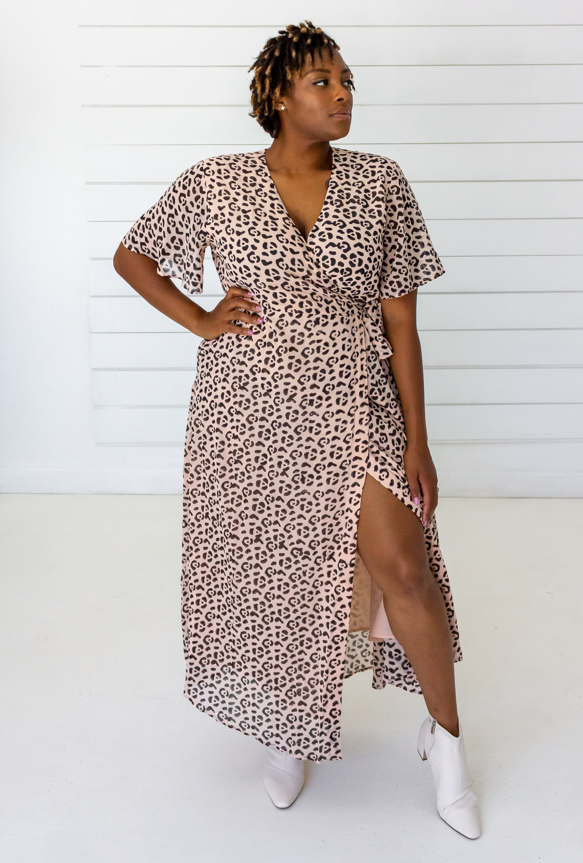Leopard Maxi Wrap Dress in Blush + Black – SymbologyClothing
