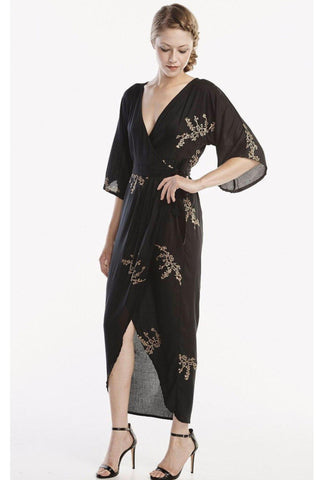Peacock Maxi Wrap Dress in White + Gold
