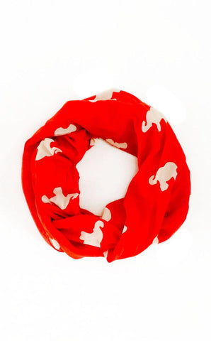 Kissing Elephants Infinity Scarf in Red & Cream