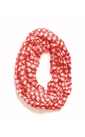 Marching Elephants Infinity Scarf in Red