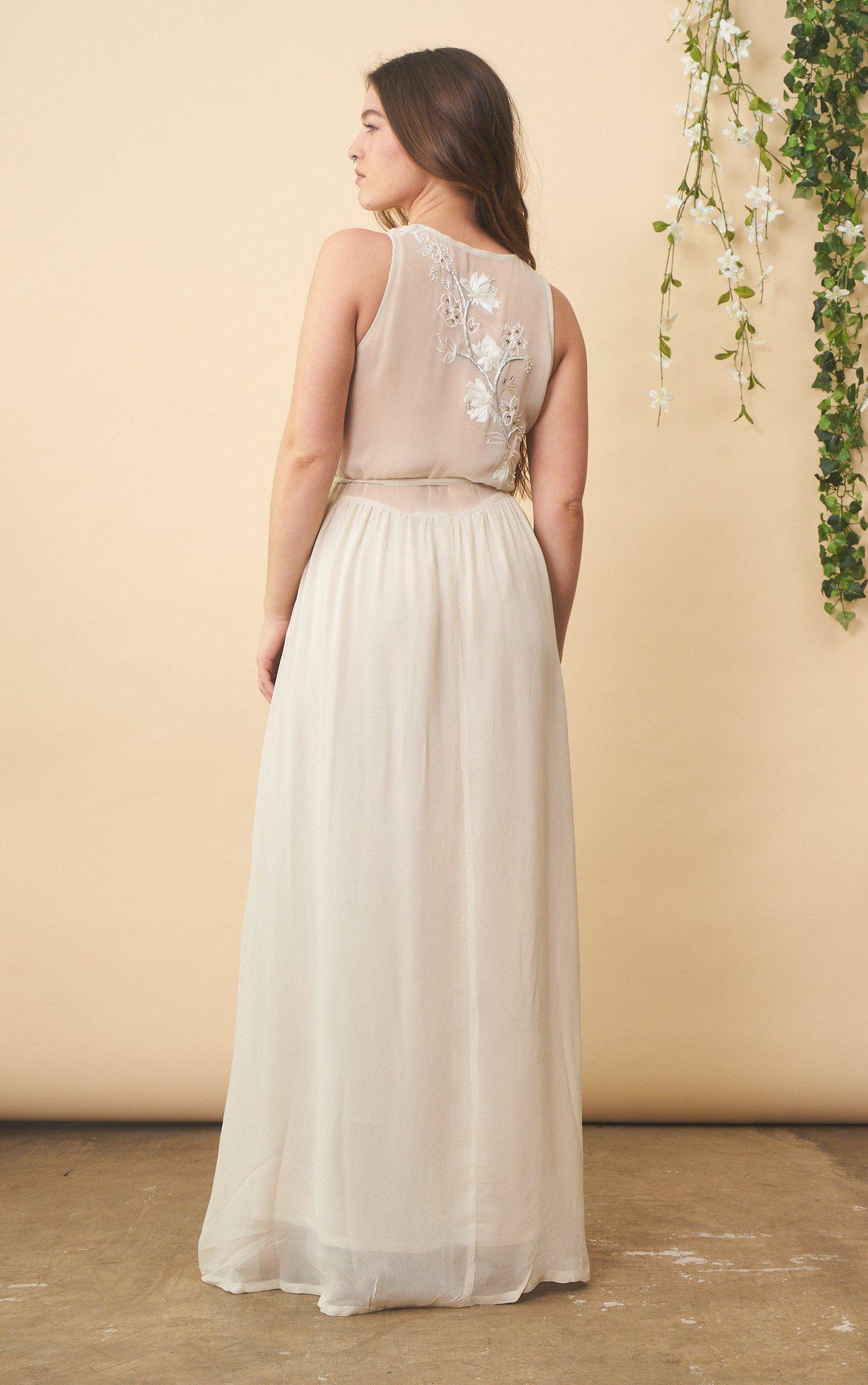 Floral Embroidered Wedding Dress in Cream + Silver SymbologyClothing Floral Embroidered Wedding Dress in Cream + Silver SymbologyClothing