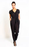Silky Strappy Jumpsuit in Berry & Black Sketched Plaid