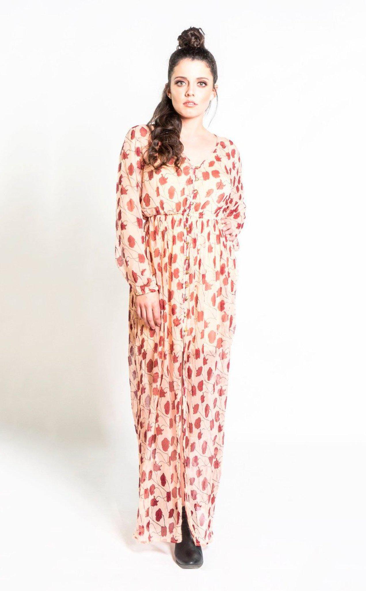 Chiffon Maxi Dress in Blush & Berry Poppy Flower – SymbologyClothing
